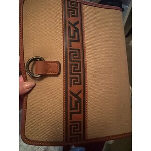 Vintage Yves Saint Laurent Greek Style Beige Canvas Clutch